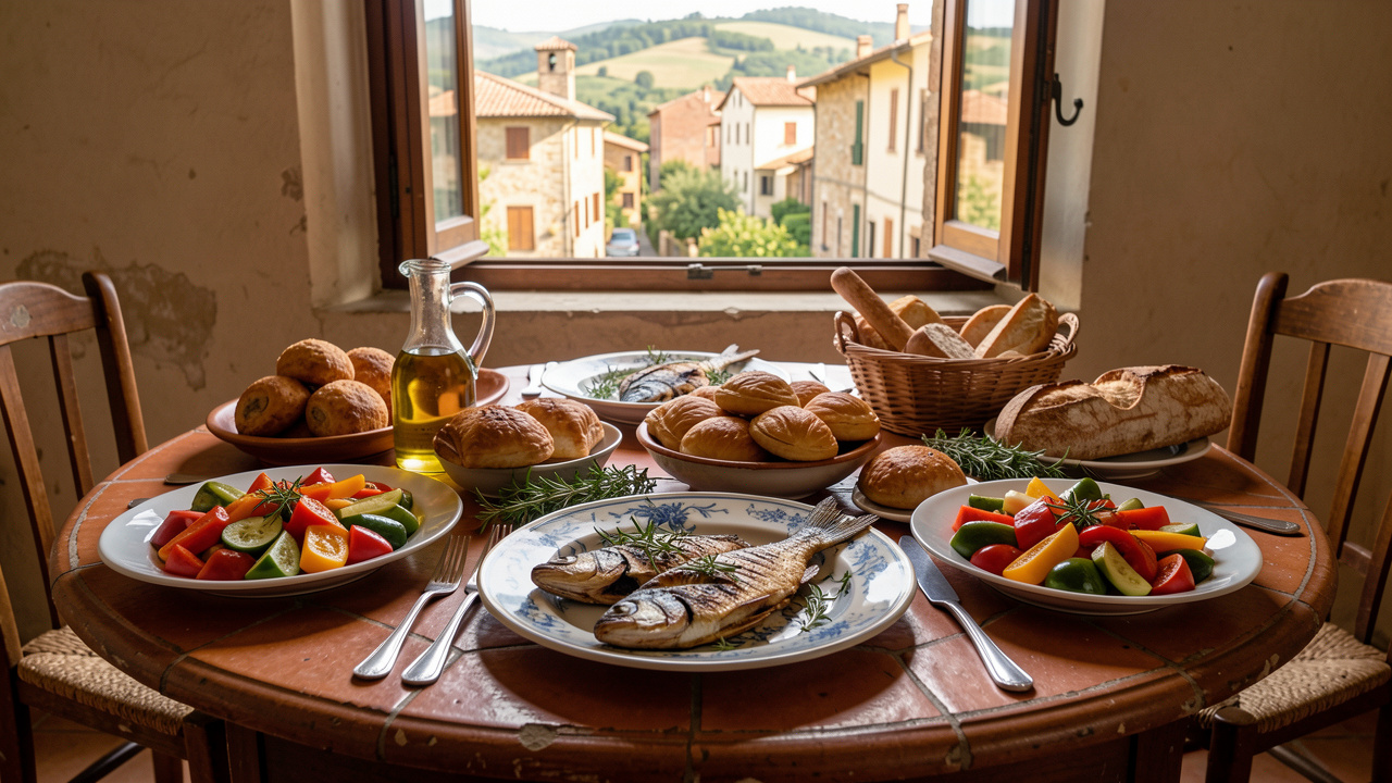 Table accueillante présentant des spécialités de cuisine portugaise dans un cadre chaleureux d’Isernia, évoquant une expérience de tourisme gastronomique.